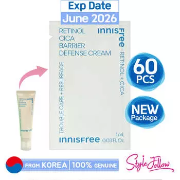 60шт/60мл_[INNISFREE] Крем для защиты барьера с ретинолом и Cica 1мл (Образец Саше) 1ml X 60pcs (60ml)