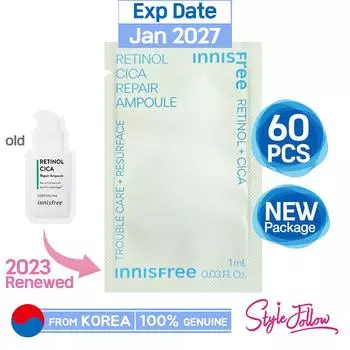60шт/60мл_[INNISFREE] Восстанавливающая ампула с ретинолом Cica 1 мл (Образец Саше) 1ml X 60pcs (60ml)