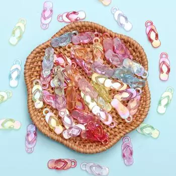 60шт Бусины ручной работы из материала ярких цветов 8*22мм в форме тапочек