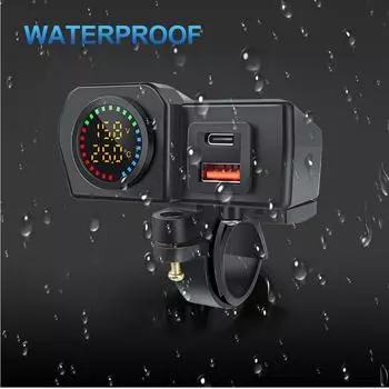 60W Motorcycle Handlebar Charger PD & QC3.0 Fast Charger Adapter with Voltage Display multipurpose Moto Charging Thermometer