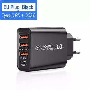 60W USB C Charger Quick Charge 3.0 Fast Charging QC3.0 Mobile Phone Charger Adapter for iPhone Samsung Xiaomi USB Wall Chargers Black EU Plug