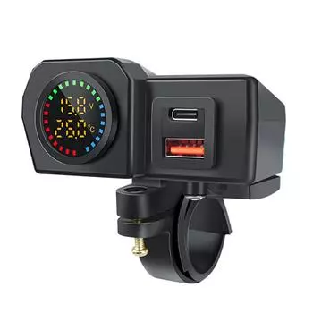 60W Usb Motorcycle Charger QC3.0 PD Waterproof Handlebar Charging Bracket Motorcycle Phone Charger Digital Voltmeter Thermometer