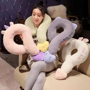 60x35 см плюшевая подушка с вопросительным знаком, функциональная подушка с U-образным вырезом, мягкая подушка для поддержки головы и сна, креативный декор для дивана и кресла Peluche 60x35cm белый