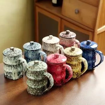 610 мл бамбуковая чашка, глазурованная керамическая кружка, креативная кофейная чашка, бытовая кружка для чая с молоком, большая емкость для питья керамическая кофейная кружка 610ML