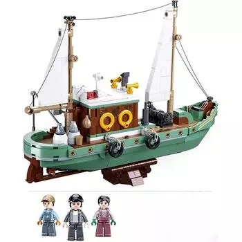 610PCS Fishing Boat Building Blocks Fishing Ship Model with Mini Figures Bricks Set Desktop Display Toys for Kids Holiday Gifts NO Box