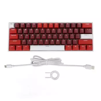 61 клавиша механическая клавиатура красный переключатель 60% раскладка USB C проводная RGB подсветка эргономичный дизайн для офиса
