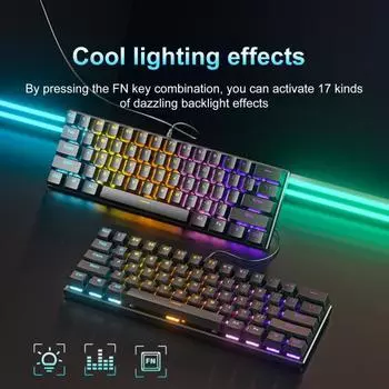 61-клавишная механическая клавиатура с эффектами RGB-подсветки Эргономичный дизайн Регулируемая универсальная Plug-Play Blue-Shaft чёрный