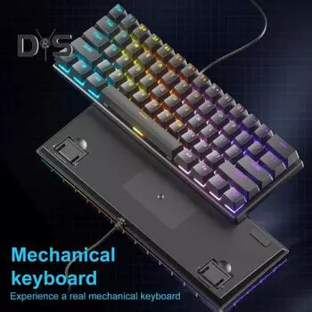 61-клавишная механическая клавиатура с эффектами RGB-подсветки, эргономичный дизайн, регулируемая универсальная проводная игровая клавиатура Plug-Play Blue Shaft чёрный