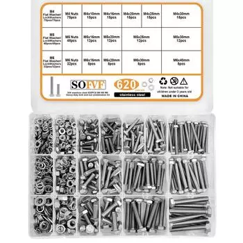 620 шт., 176 шт. и 80 шт. болтов с наружным шестигранником из нержавеющей стали марки 304, гаек и шайб.