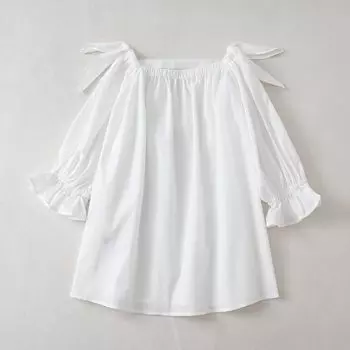 623 Эластичный с открытыми плечами Женский Телесный Ширина плеч Свободный Летняя одежда Рубашка Экспорт Чистый хлопок White One size