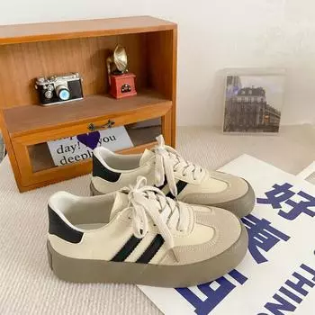 6288 Dexun thick baseplate shoes women s casual Hong Kong style versatile retro ulzzang autumn 2024 new little white shoes 35 бежевый