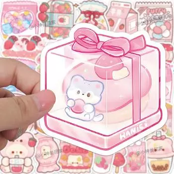 62 шт. милых и девчачьих наклеек с закусками, с высокой визуальной привлекательностью, с популярными мультяшными дизайнами, идеально подходят для креативных чехлов для телефонов и наклеек для ноутбуков [#high definition pattern #]