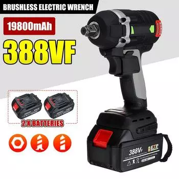 630N.m 388VF Бесщеточный электрический ударный гайковерт с литиевой батареей 19800 мАч Ударная ручная дрель Установка светодиодной подсветки Электроинструменты 3 в 1