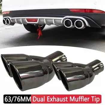 63/76MM Универсальный болтовой изогнутый двойной наконечник глушителя с косым срезом, черный титановый наконечник глушителя из нержавеющей стали для автомобиля