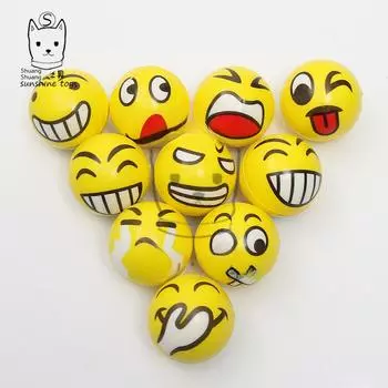 63 мм желтый смайлик PU пенный антистрессовый мяч - индивидуальный логотип печать, детская игрушка 6.3 cm