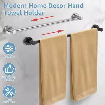 63cm Adjustable Towel Bar Retractable Stainless Steel Rustproof Wall-mounted Towel Holder for Bathroom Kitchen Accessories New чёрный
