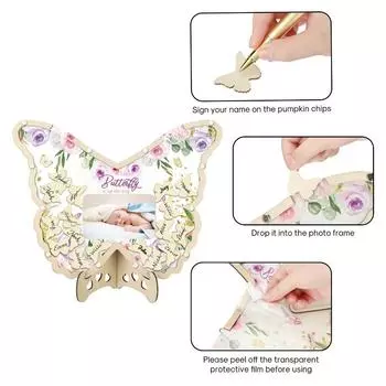 63PCS Wooden Butterfly Baby Shower Decorations Butterfly Purple Baby Shower Sign in Guest Book Sign in Photo Guest Book 50x70cm