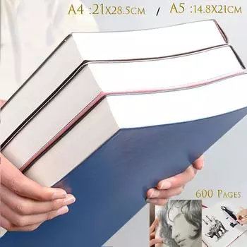 640-страничный пустой альбом для рисования формата A4/A5, книга для эскизов 16 тыс., книга с ручной росписью плюс сверхтолстая белая бумага, книга для рисования аниме A5 (14.8x21cm) чёрный