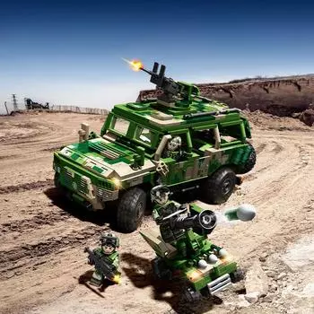 644 шт. Военная серия колесный пограничный патрульный автомобиль строительные блоки мальчик строительные блоки игрушка подарок без коробки