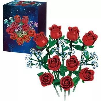 649 шт. романтические розы строительные блоки консервированные цветы букет роз модель кирпичи домашнее украшение дети DIY игрушки подарки для девочек ярко-розовый