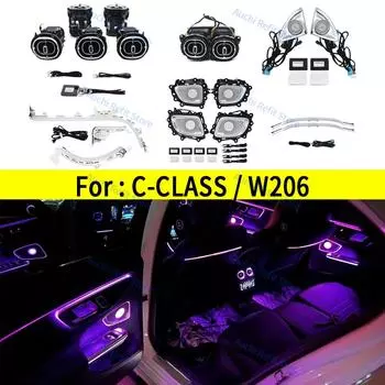 64-цветный окружающий свет для Mercedes Benz W206 C-класса автомобиля светодиодный дефлектор турбины воздуховыпускное сопло центральная консоль сиденья декоративная лампа