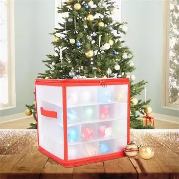 64 Сетка Рождественский Шар Хранение Сортировка Ящик Для Хранения С Крышкой Рождественская Елка Украшения Безделушки Декор Безделушки Ящик Для Хранения белый