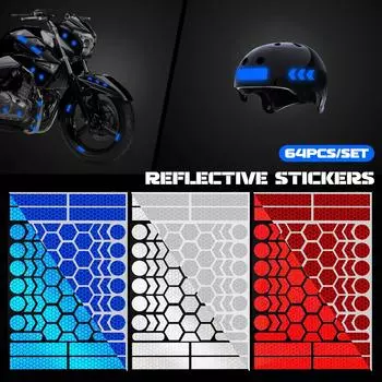 64 шт./компл. мотоциклетные шлемы светоотражающие самоклеящиеся наклейки предупреждения безопасности для велосипеда мотоцикла прицепа синий