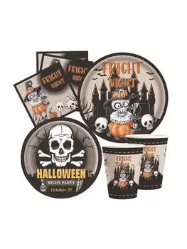 64 шт. одноразовая посуда на Хэллоуин, тарелки, чашки, салфетки, набор, страшный череп, одноразовая бумажная посуда для жуткой тематической вечеринки
