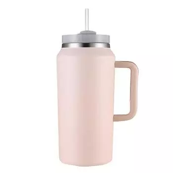64Oz Handle Cup 304 Stainless Steel Double-Layer Vacuum Straw Cup Creative Outdoor Sports Kettle 64oz розовый кварц