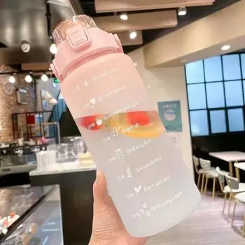 64OZ Large Capacity Transparent Cup Straw Mug with Scale Sports Outdoor Fitness Bottle Plastic Mug Large Capacity Straw Mug 2.0L