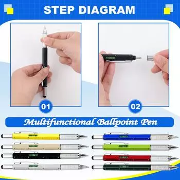64Pcs Multifunctional Ballpoint pen Black ink With Screwdriver Ruler Spirit Level Touch Screen Tool Pens Stylus Stationery