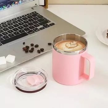 650 мл 304 нержавеющая сталь чашка для кофе домашняя чашка для воды двойной слой анти ожоговая изоляция с крышкой большая емкость чашка для чая с молоком 650ml розовый