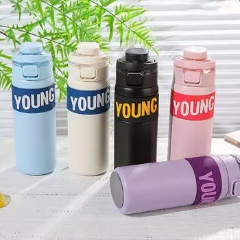 650 мл с соломинкой, термокружка с пружиной, большая емкость, спортивная термокружка, кофе чёрный