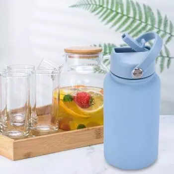 650 мл Спортивная бутылка для воды с щеткой для чистки соломы Портативная вакуумная бутылка из нержавеющей стали для езды на велосипеде в тренажерном зале Фитнес-путешествия Питьевая чашка 650ml