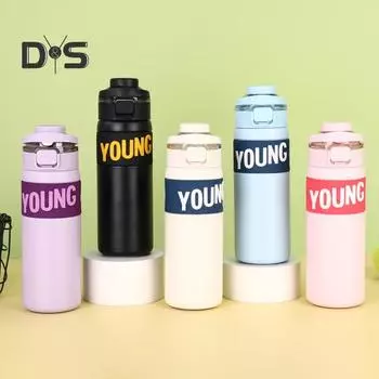 650 мл термос из нержавеющей стали с двойными стенками, термос для горячих и холодных напитков, не содержащий бисфенол А, герметичная крышка, соломинка, термос для непосредственного питья 650ml светло-фиолетовый