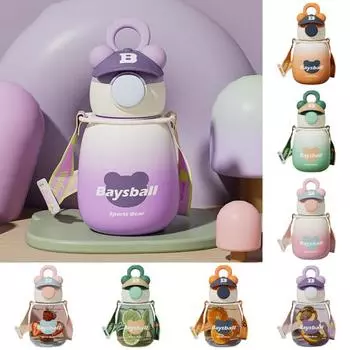 650 мл уличная бутылка для воды, герметичная с соломой, большая емкость, мультяшная форма, подвесное отверстие, посуда для наполнения воды, посуда для напитков в форме медведя, детская чашка для воды темно-фиолетового
