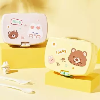 650ml Cartoon Lunch Box With Spoon And Fork Leak-Proof Food Grade Plastic Microwave Bento Box Kids Student Food Container 650ml белый