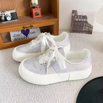 6510 two shoelaces thick-soled German training shoes women s shoes popular board shoes 2024 new niche versatile white shoes 35 бежевый
