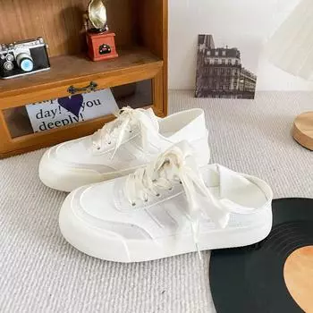 6517 New Chinese style two wear little white shoes women s platform summer explosion round head German training shoes one pedal lazy board shoes 35 жемчужина белый