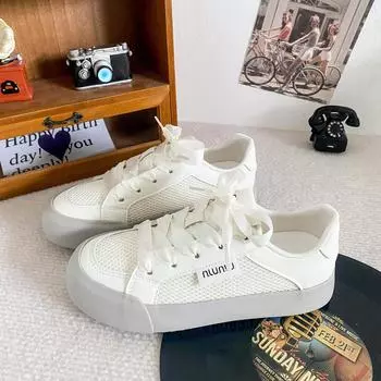 6532 latex insole/mesh breathable thick-soled white shoes women s summer explosion 2024 new versatile board shoes 35