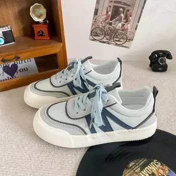 6533 latex insoles/popular thick-soled haze blue board shoes women s shoes 2024 new niche Hong Kong style moral training shoes 35 абрикосовый