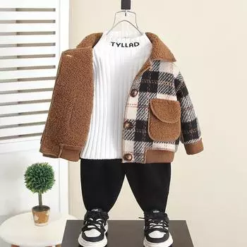 6540 Пальто для мальчиков из шерсти на бархатной подкладке - Детский топ в корейском стиле осень/зима 2024 110 cm