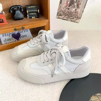 6553 latex insoles/ugly cute board shoes women s shoes 2024 new autumn Hong Kong style niche German training shoes little white shoes 35