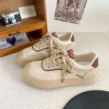 6558 latex insoles/autumn platform German training shoes women s niche 2024 new board shoes round head ugly cute little white shoes 35 коричневый
