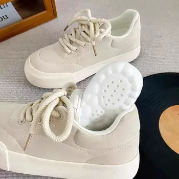 6571 latex insoles/platform bread shoes women s shoes autumn 2024 new round head white shoes board shoes casual shoes 35