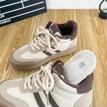 6589 бархатные туфли на толстой подошве с высоким берцем для женщин, 2024, новые популярные зимние туфли с круглым носком из двух хлопковых досок, теплая хлопковая обувь 35 коричневый