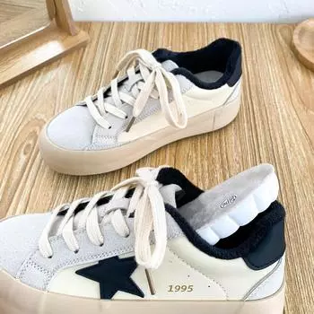 6596 latex insoles/2024 winter new velvet board shoes women s shoes warm moral training shoes star design cotton shoes 35