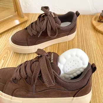 6599 latex insoles/retro Hong Kong style bread shoes women s shoes flat skateboard shoes casual 2025 spring niche models 35 верблюд
