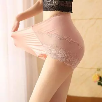 65-150 кг Большие трусики Женское нижнее белье большого размера Ice Silk Кружевное нижнее белье Женские прозрачные трусики с высокой посадкой XXL розовый