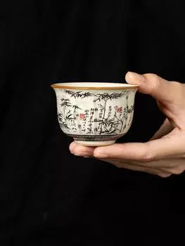 65 мл черная бамбуковая чашка Ru Kiln Master, бытовая чашка, одинарные чашки, кружки, пахнущие чаши для чая, предметы для чая, орнамент 200ml